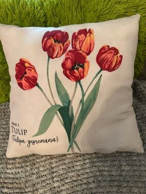Tulip Print Decorative Pillow - Red & Orange Floral